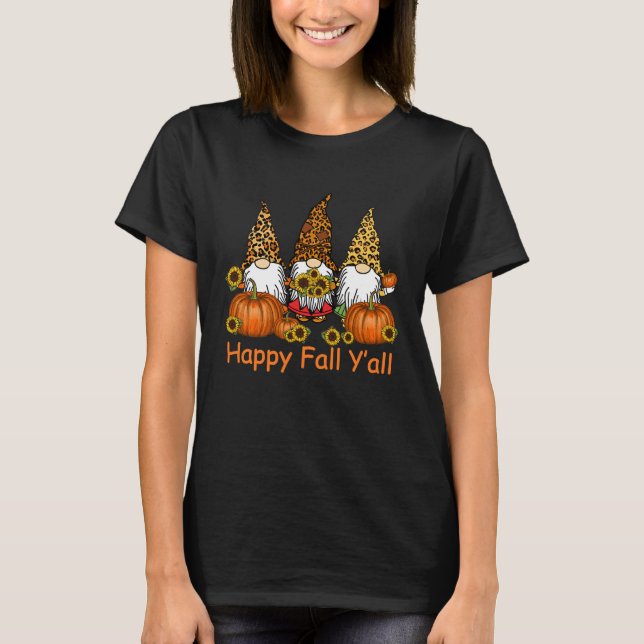 Camiseta Happy Fall Y'all Gnome Leopard Pumpkin  Autumn Gno (Frente)