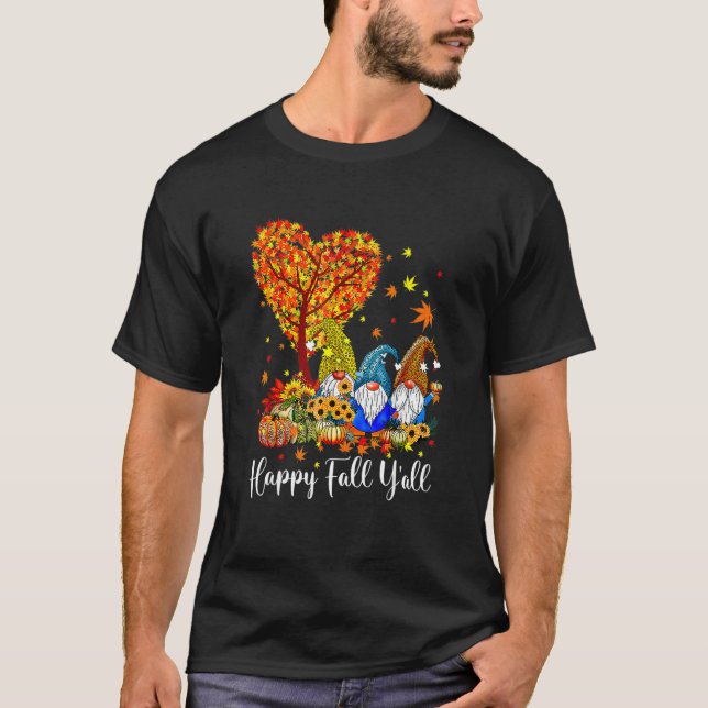 Camiseta Happy Fall Y'all Gnome Leopard Pumpkin  Autumn Gno (Frente)