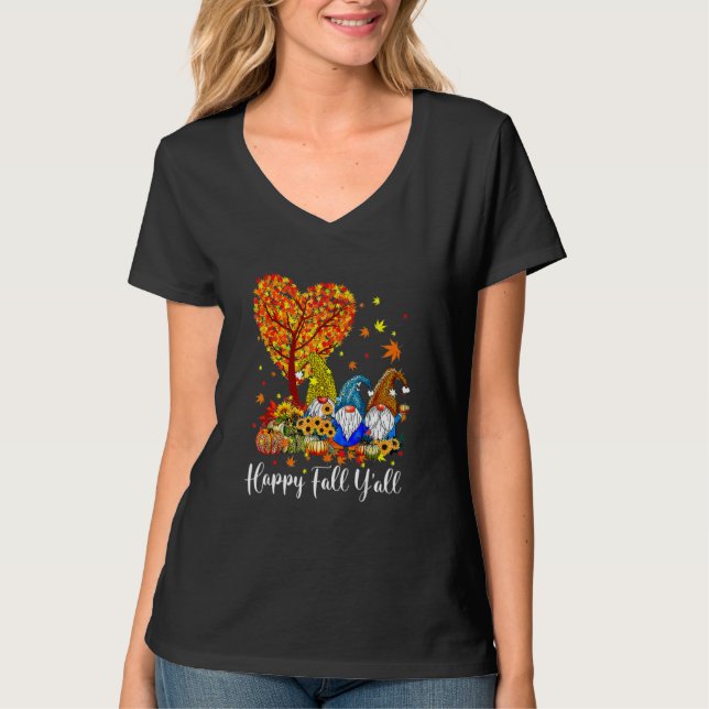 Camiseta Happy Fall Y'all Gnome Leopard Pumpkin  Autumn Gno (Frente)