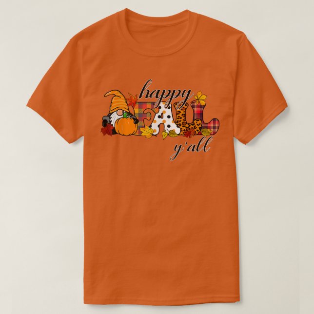 Camiseta Happy Fall Y'all  Gnome Lover Pumpkin Autumn Fall  (Frente do Design)