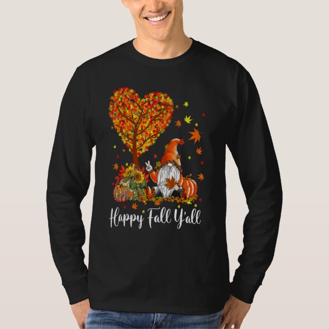 Camiseta Happy Fall Y'all Gnomes Pumpkin Autumn Vibes Thank (Frente)