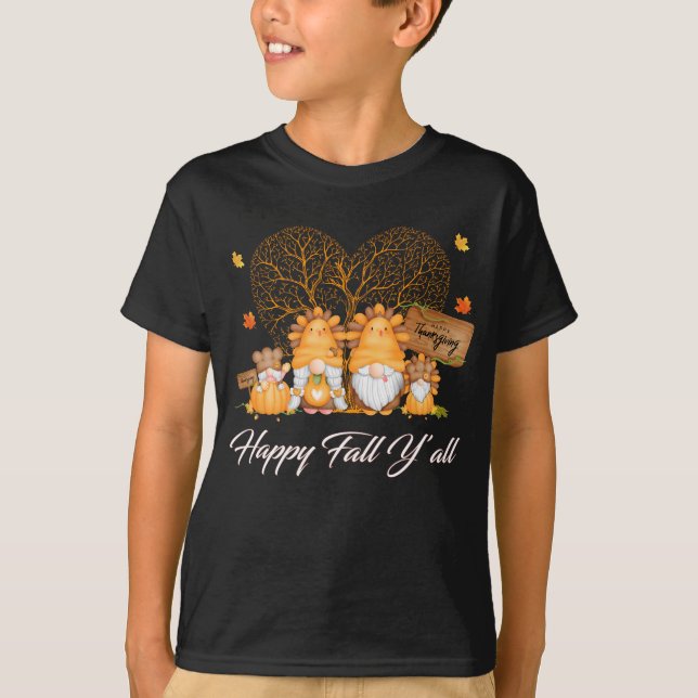 Camiseta Happy Fall Y'all T-shirt Gnome Leopard Pumpkin (Frente)