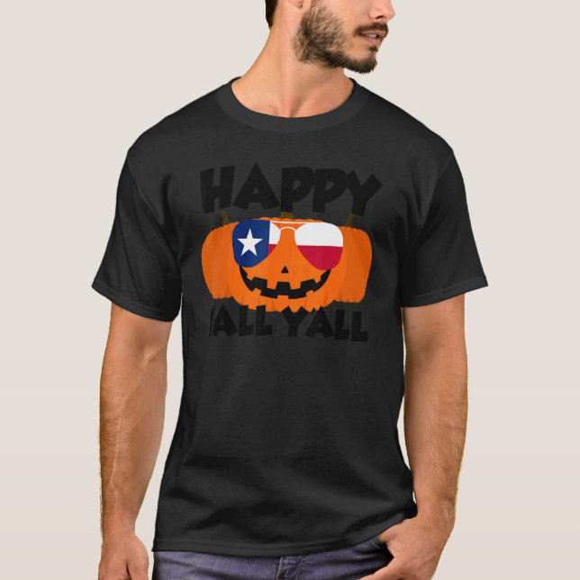 Camiseta Happy Fall Y'all Thanksgiving Pumpkin Texas Glasse (Frente)