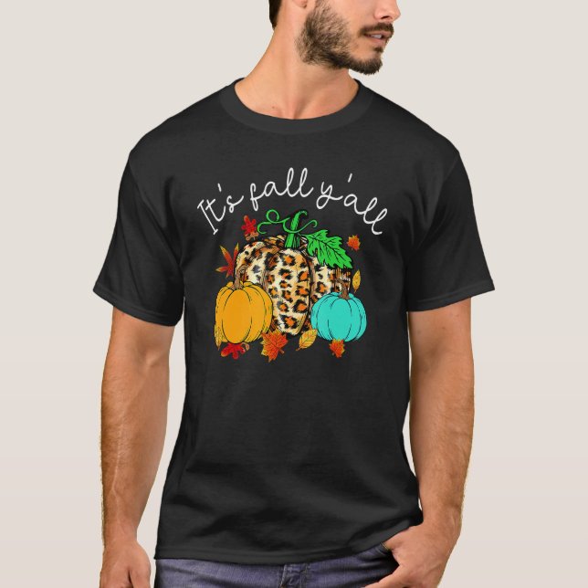 Camiseta Happy Fall Yu2019all Pumpkin Leopard Its Fall Yall (Frente)