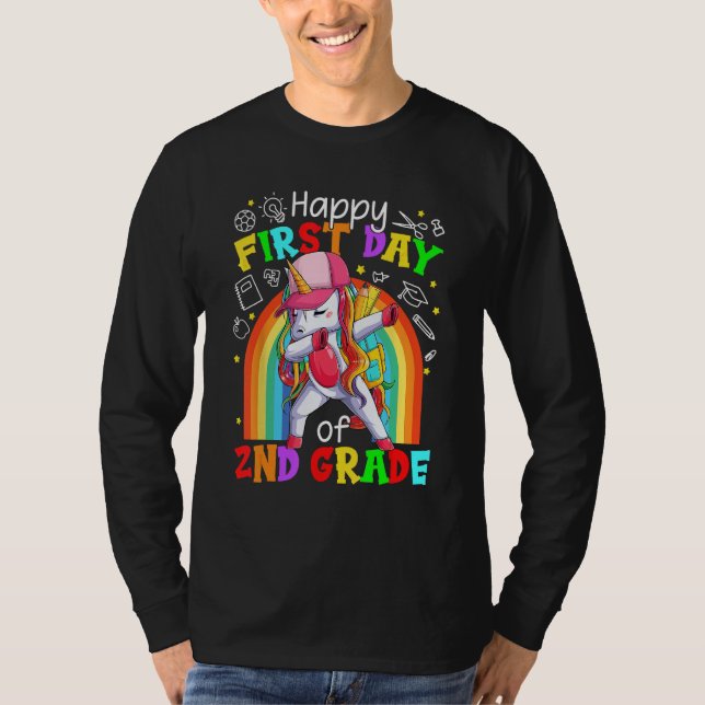 Camiseta Happy First Day Of 2nd Grade Dabbing Unicorn Cute  (Frente)