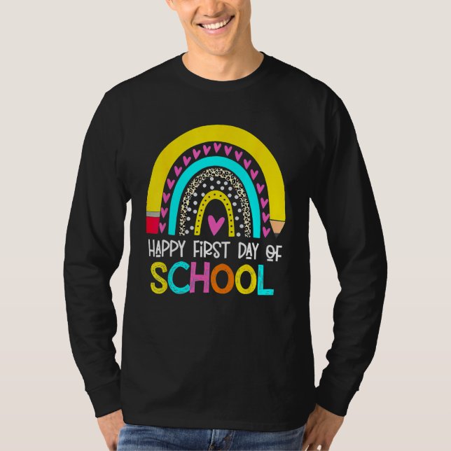 Camiseta Happy First Day Of School Back To School Rainbow (Frente)
