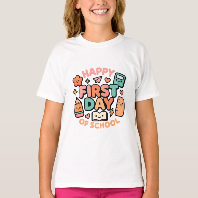 Camiseta Happy First Day of School – Cute Kawaii Back to Sc (Frente)