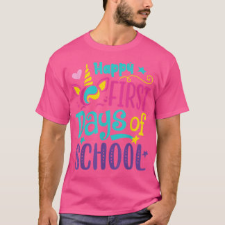 Camiseta Happy First Day Of School Cute Unicorn Back To Sch