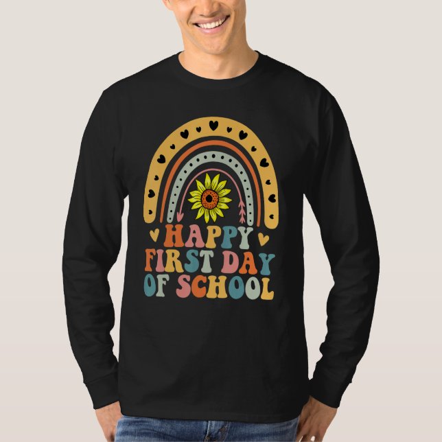 Camiseta Happy First Day Of School Teacher Student Sunflowe (Frente)