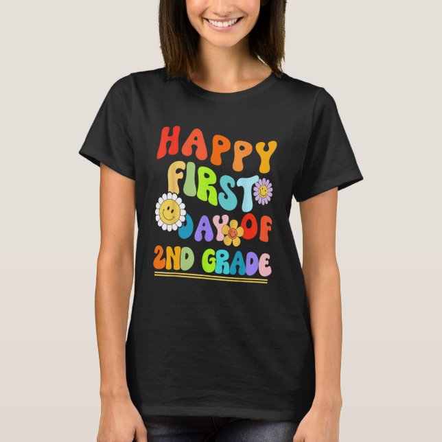 Camiseta Happy First Day Of Second 2nd Grade Groovy Teacher (Frente)