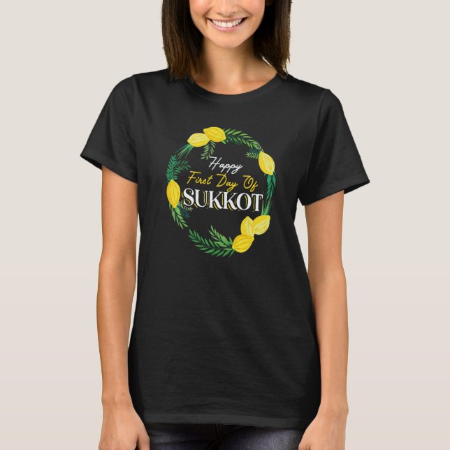 Camiseta Happy First Day Of Sukkot Lulav Palm Tree Israelit (Frente)