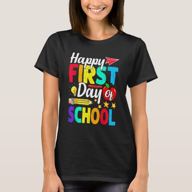 Camiseta Happy First Day School Funny Back To School Cute B (Frente)