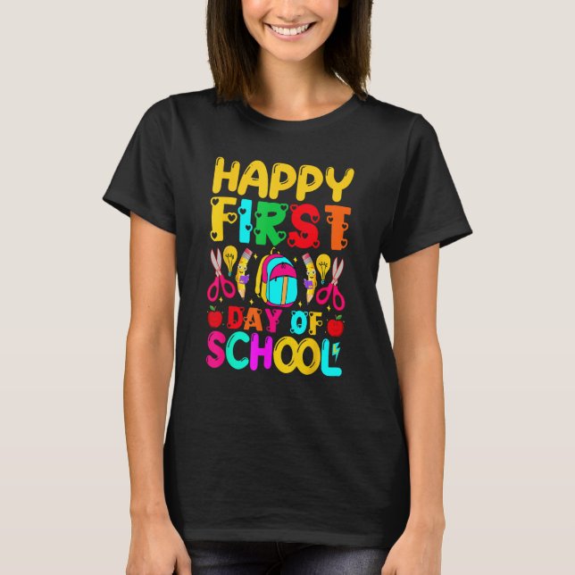 Camiseta Happy First Day School Welcome Back To School Cute (Frente)