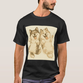 Camiseta Happy Fluffy Duo Dogs Illustration LeviPippi vinta