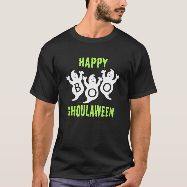 Camiseta Happy Ghoulaween Halloween Cute Ghosts Trio With B (Frente)