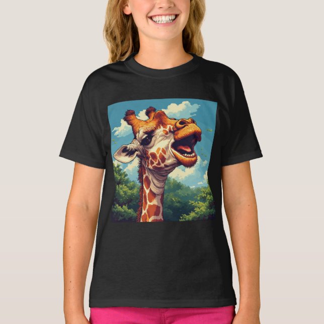 Camiseta Happy Giraffe Pixel Art T-Shirt (Frente)