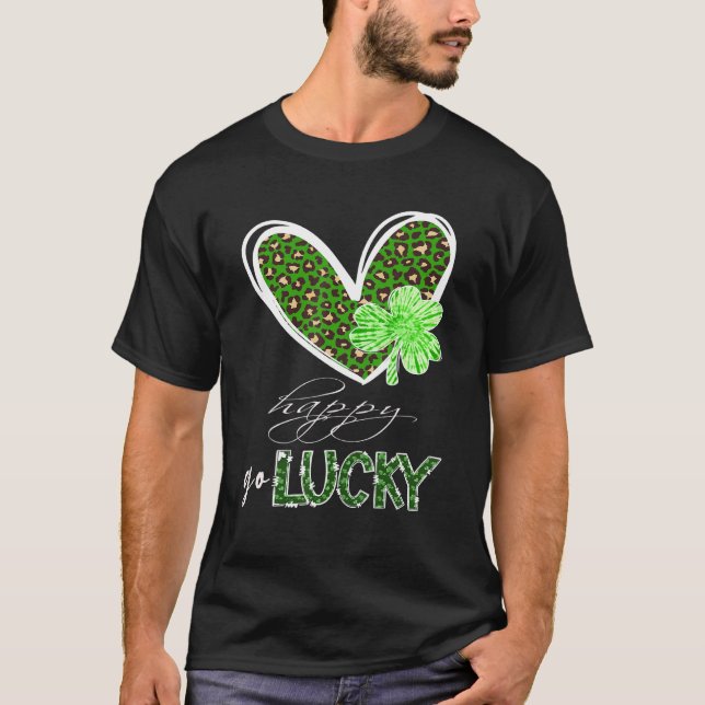 Camiseta Happy Go Lucky Heart Shamrock St Patrick S Day Boy (Frente)