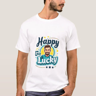 Camiseta Happy Go Lucky: Homem Sorridente com Víblias Posit