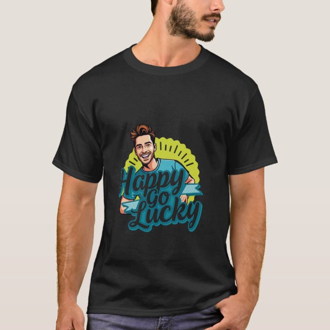 Camiseta Happy Go Lucky: Homem Sorridente com Víblias Posit (Frente)