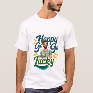 Camiseta Happy Go Lucky: Homem Sorridente com Víblias Posit