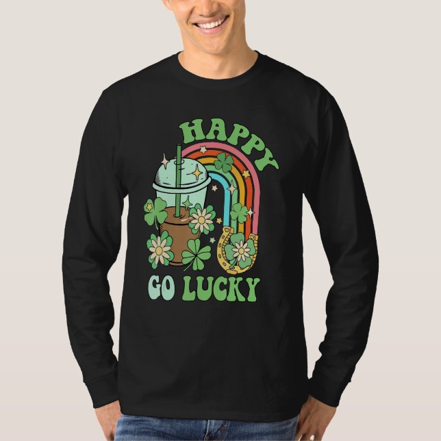 Camiseta Happy Go Lucky Ice Coffee Lover Shamrock St.Patric (Frente)