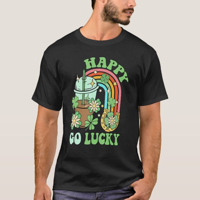 Camiseta Happy Go Lucky Ice Coffee Lover Shamrock St.Patric (Frente)
