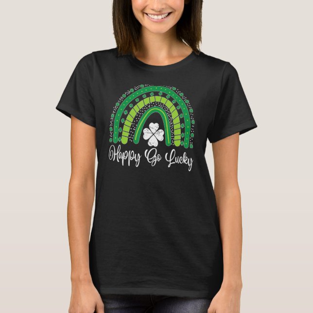 Camiseta Happy Go Lucky Rainbow Lucky Saint Patrick's Day (Frente)