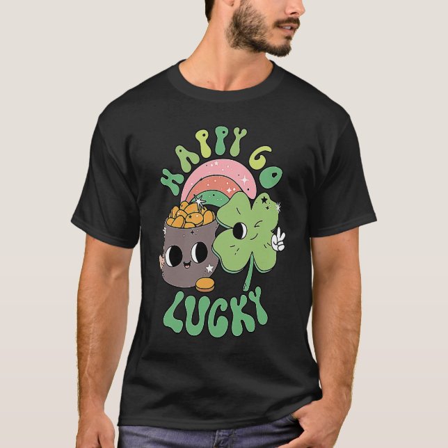 Camiseta Happy Go Lucky Retro Groovy St Patrick's Day Women (Frente)