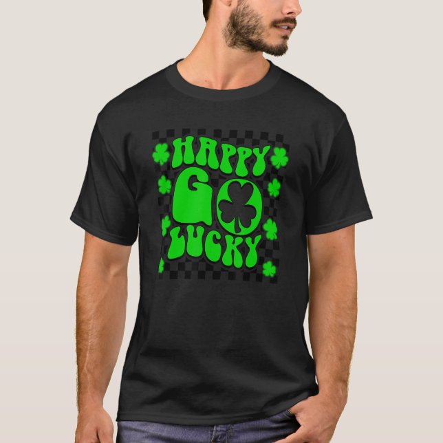 Camiseta Happy Go Lucky St. Patrick Day Shamrock Clover Iri (Frente)