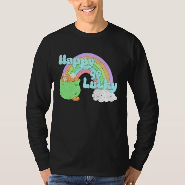 Camiseta Happy Go Lucky St Patrick s Day Rainbow For Boys G (Frente)