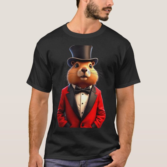 Camiseta Happy Groundhog Day 2025 Groundhog Gentleman Hat _ (Frente)