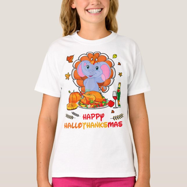 Camiseta Happy Hallo Elephant Bebendo Wine Obrigado, Presen (Frente)