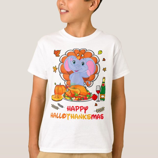 Camiseta Happy Hallo Elephant Bebendo Wine Obrigado, Presen (Frente)