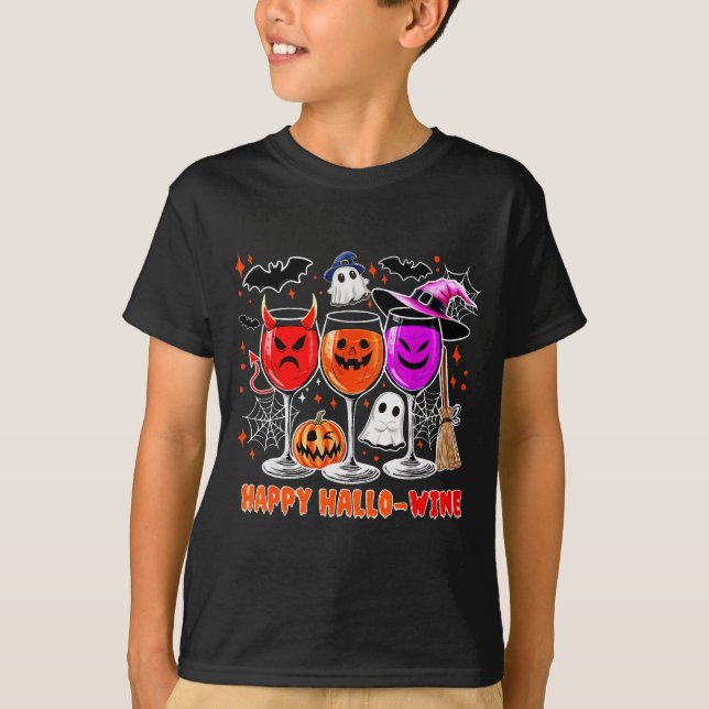 Camiseta Happy Hallo-wine Funny Halloween Gl Wine Drinking  (Frente)