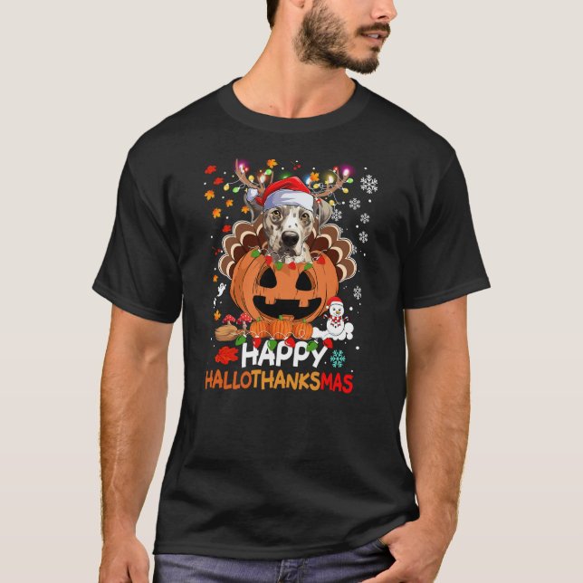 Camiseta Happy Hallothanksmas Catahoula Leopard dog turkey (Frente)