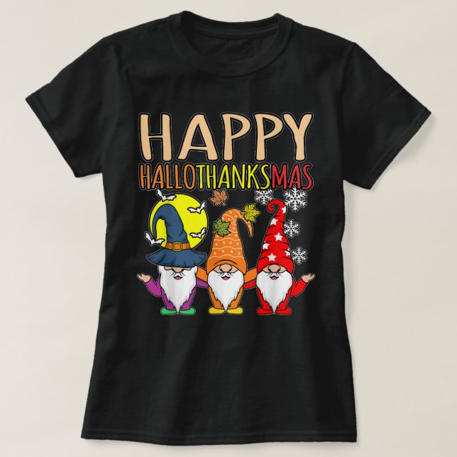 Camiseta Happy Hallothanksmas Christmas Halloween Thanksgiv (Frente do Design)