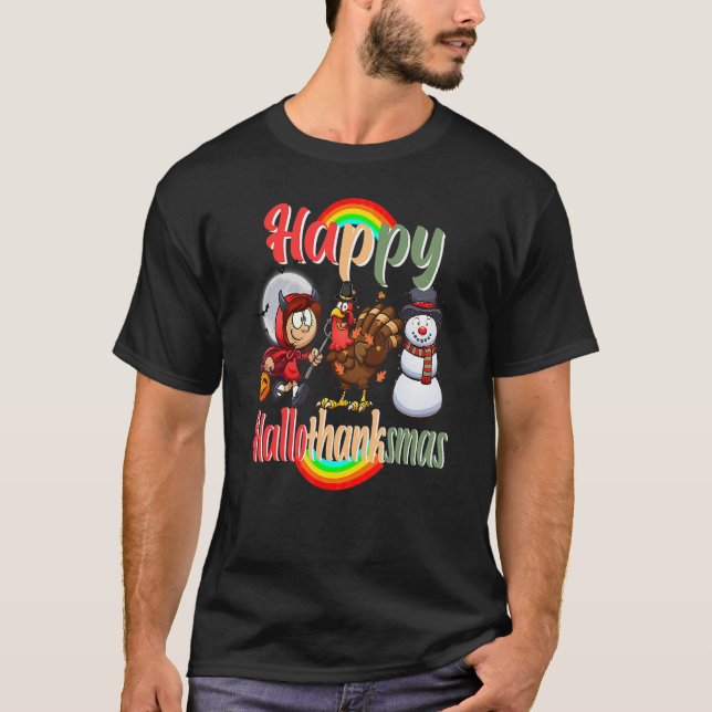 Camiseta Happy Hallothanksmas cita bruxa Turquia Snowman (Frente)