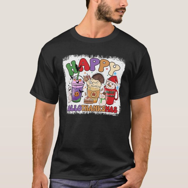 Camiseta Happy Hallothanksmas Coffee Latte Halloween Thanks (Frente)