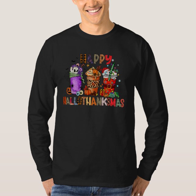Camiseta Happy Hallothanksmas Coffee Latte Halloween Thanks (Frente)