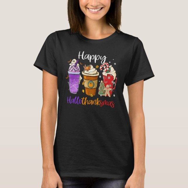 Camiseta Happy Hallothanksmas Coffee Latte Halloween Thanks (Frente)