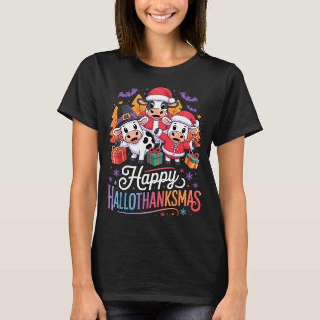 Camiseta Happy Hallothanksmas Cows For Farmer  (Frente)