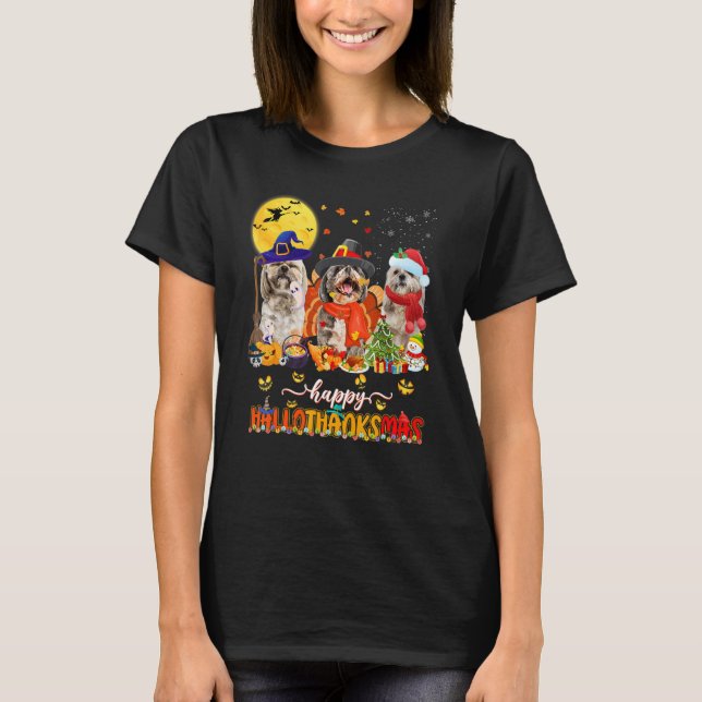 Camiseta Happy Hallothanksmas Cute Shih Tzu Wizard Hat Turk (Frente)