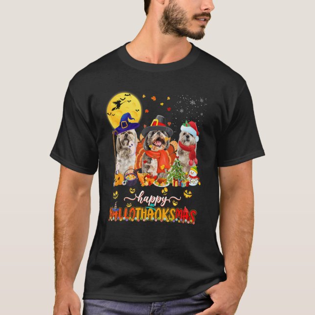 Camiseta Happy Hallothanksmas Cute Shih Tzu Wizard Hat Turk (Frente)