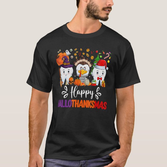 Camiseta Happy HalloThanksMas Dental Boo Crew Dentist Assis (Frente)
