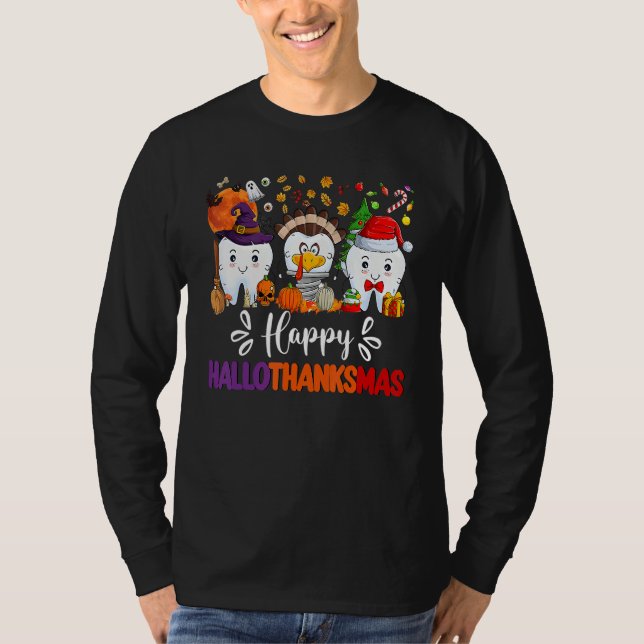 Camiseta Happy HalloThanksMas Dental Boo Crew Dentist Assis (Frente)