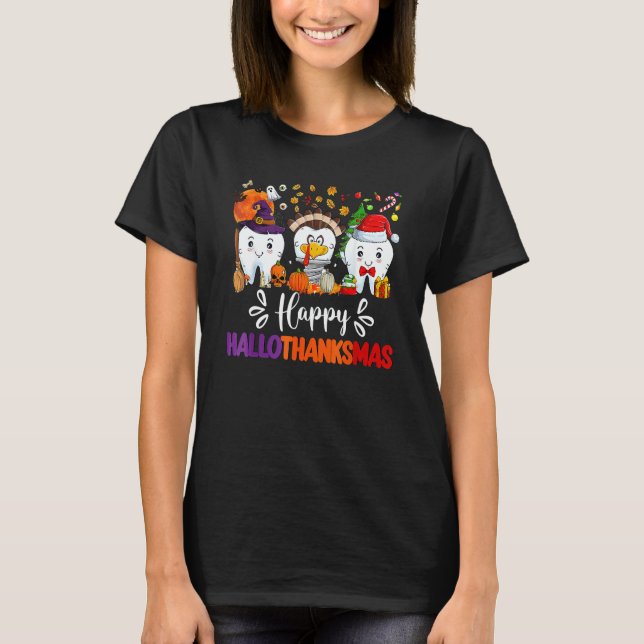 Camiseta Happy HalloThanksMas Dental Boo Crew Dentist Assis (Frente)
