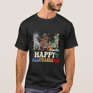 Camiseta Happy Hallothanksmas Dinosaur T Rex Halloween Autu