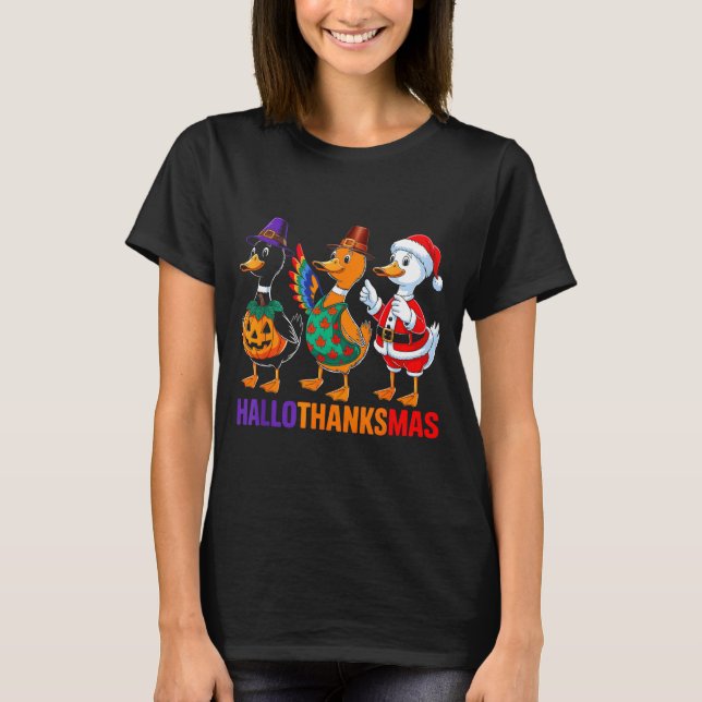 Camiseta Happy Hallothanksmas Duck Lover Halloween Merry Ch (Frente)