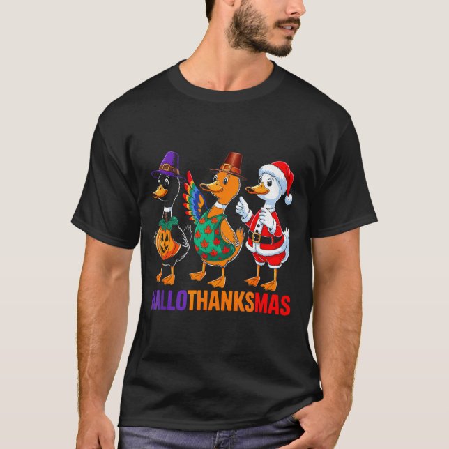 Camiseta Happy Hallothanksmas Duck Lover Halloween Merry Ch (Frente)