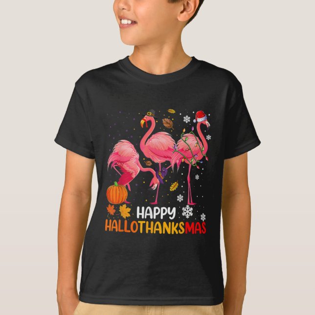 Camiseta Happy Hallothanksmas Flamingo (Frente)